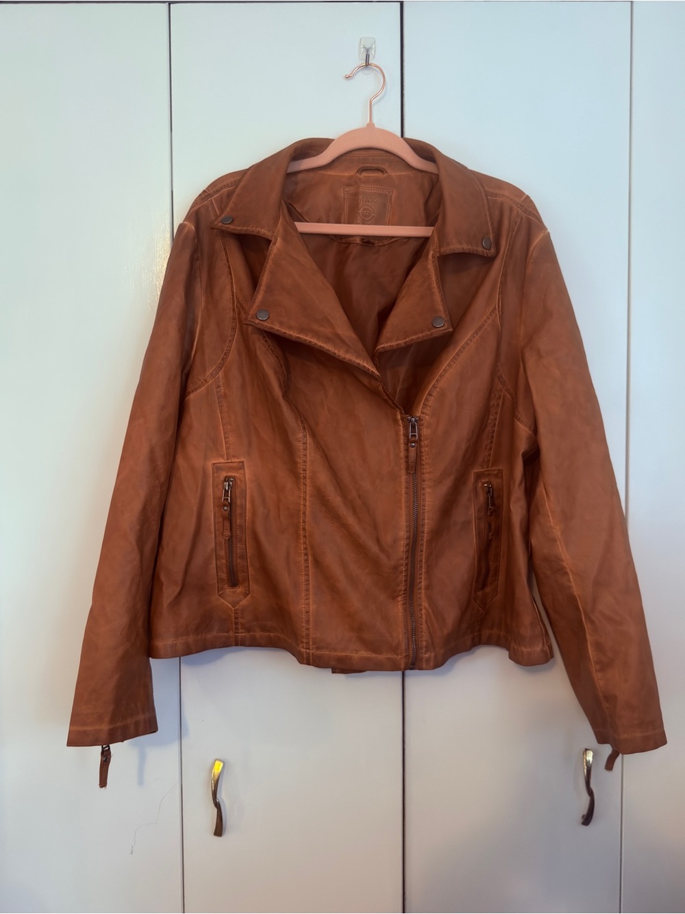 Max Studio Cognac Leather Moto Jacket